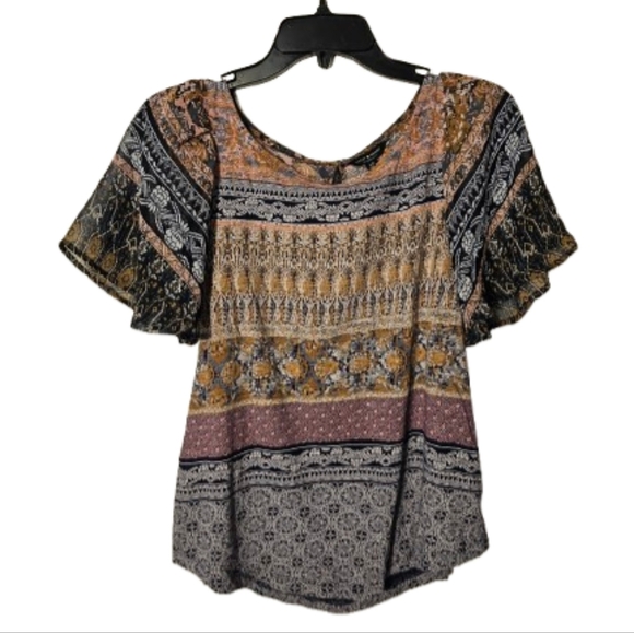 Lucky Brand Bohemian Multicolor Women's Top with Triangle Cut-Out Size S/P NWOT - Picture 1 of 8